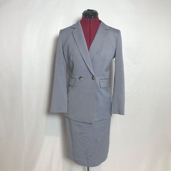 ANTONIO MELANI Skirt Suit Size 2 Blue Two-Piece Set Blazer & Skirt Wool Blend - Picture 1 of 12